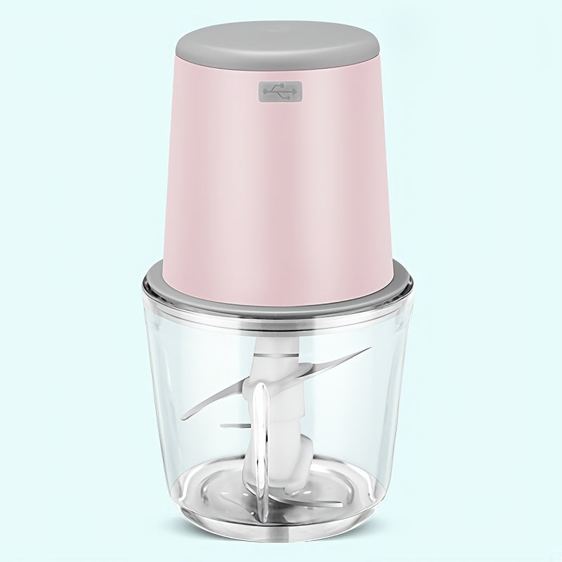 USB bilan qayta to'ldiriladigan elektr go'sht maydalagich va oziq-ovqat protsessori - 0.6L shisha blender, 6 ta o'tkir pichoq bilan, 148W, yengil to'q rangli asos, shaffof korpus, uy oshxonasida foydalanish uchun mukammal