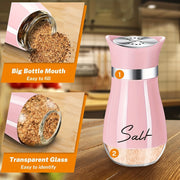 4 oz Pink Glass Salt and Pepper Shaker Set Refillable Stainless Steel Lid
