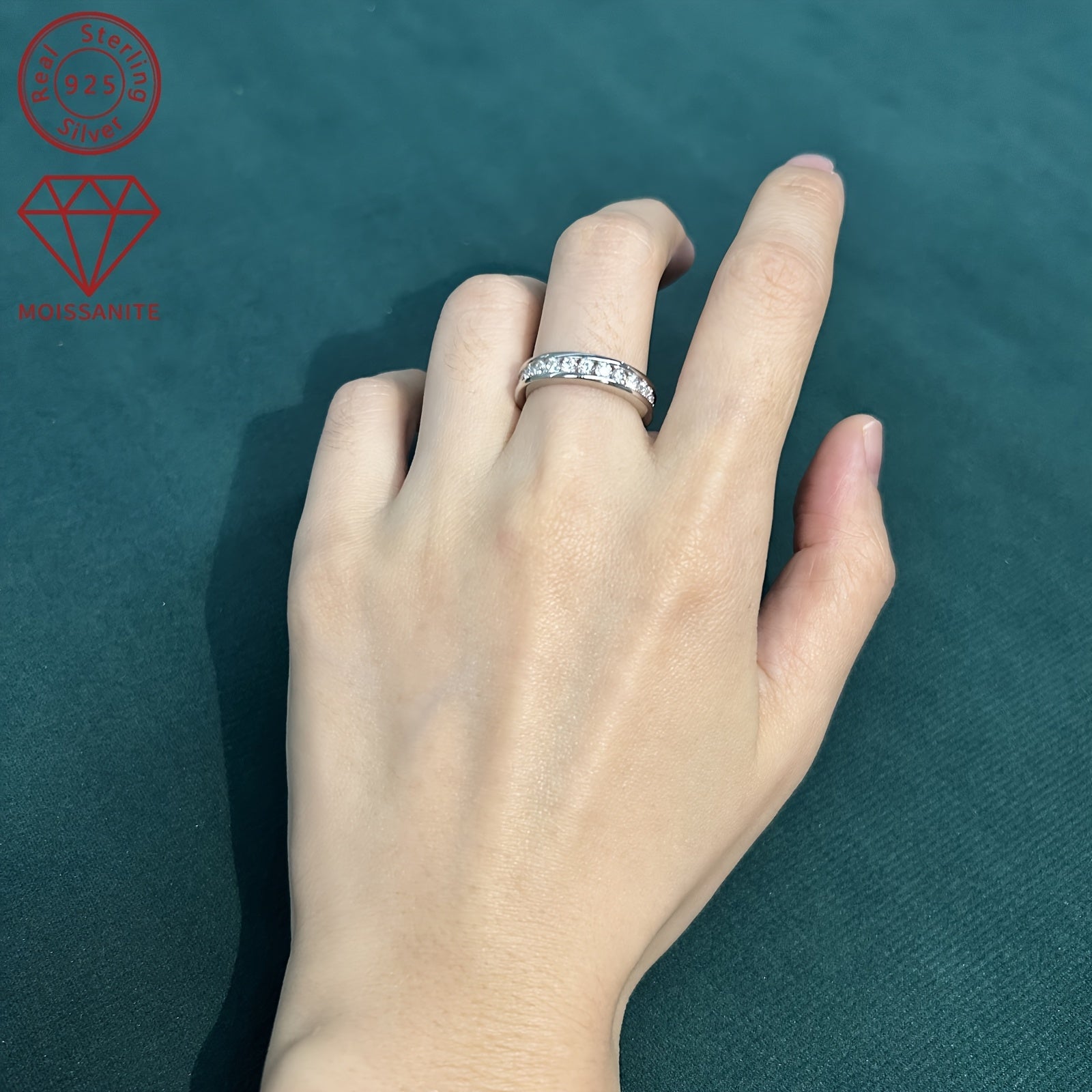 Women's 925 Silver Eternal Wedding Ring with Round Synthetic Moissanite 2.5mm 1.32-1.62ct