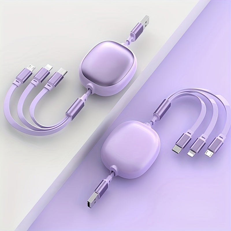 3-in-1 Retractable USB Charging Cable 100W Fast Charging Data Sync for iPhone Samsung Huawei
