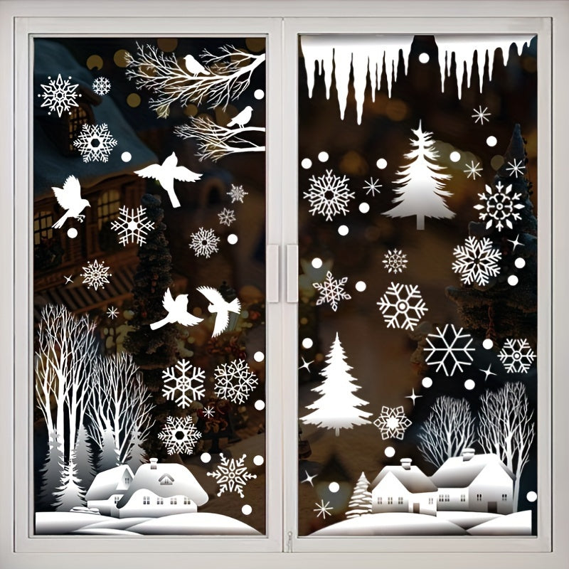Christmas Forest Snow House Window Sticker Set with 74 Pieces for Holiday Decor
