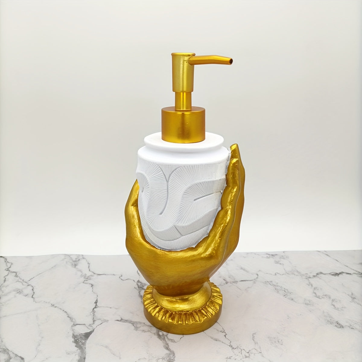 Dispensador de jabón de resina con huella dactilar en color dorado, diseño texturizado para baño y cocina