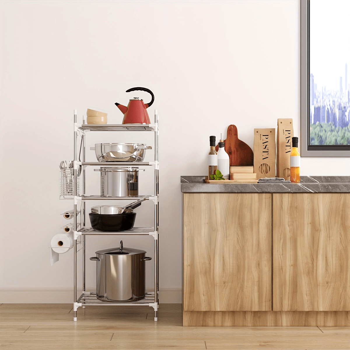 Multi-Tier Stainless Steel Storage Shelf for Kitchen Bathroom Balcony