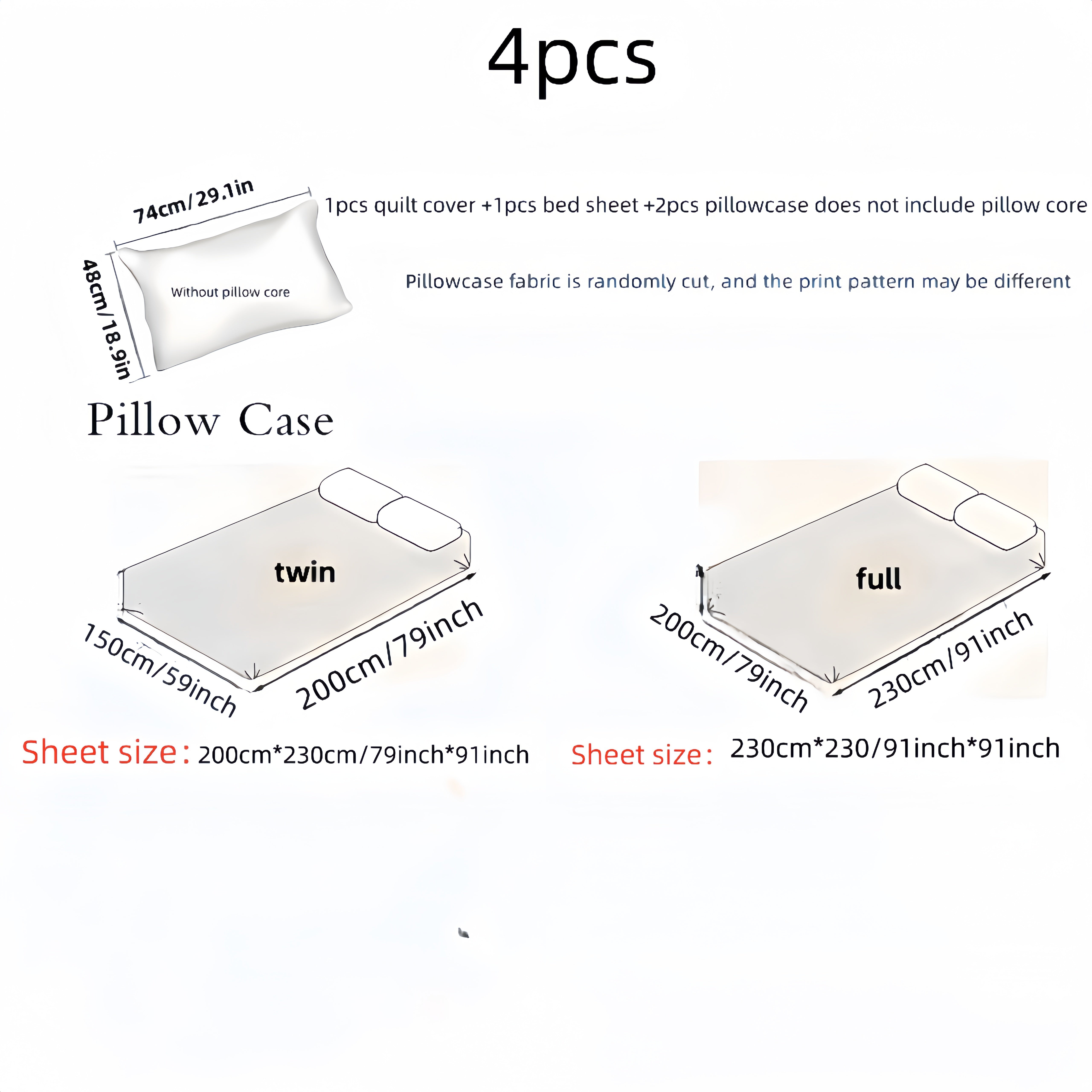 4-Piece Breathable Polyester Bedding Set with Zipper Closure for Bedroom and Living Room