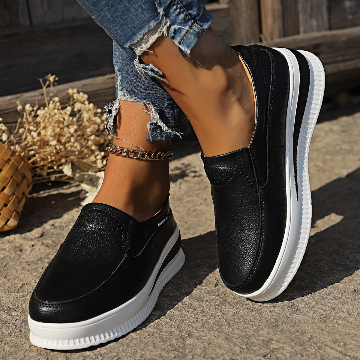 Women's Casual Slip-On Sneakers Lightweight Faux Cover Thick Sole Round Toe