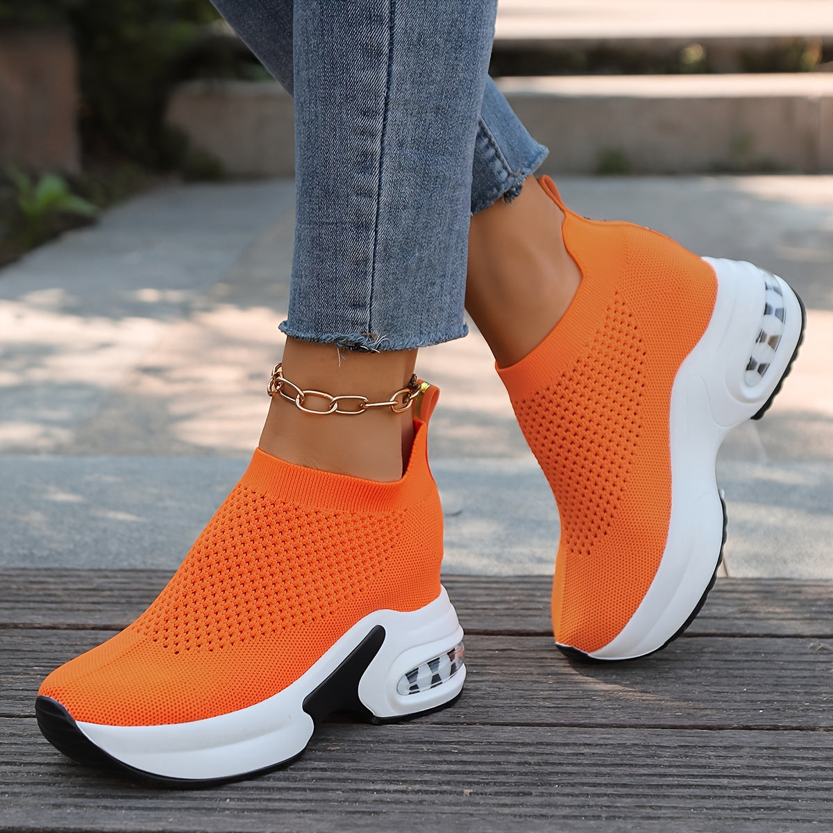 Women's Knit Sneakers Breathable Slip-On Platform Low-Top Shoes