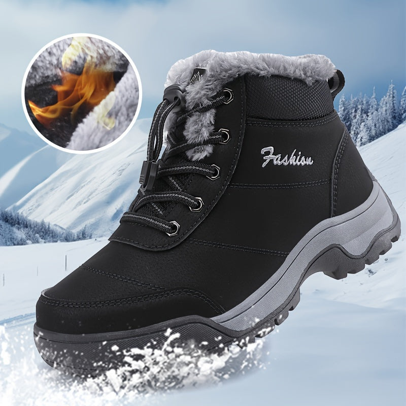 Women's Fleece-Lined Black Short Snow Boots Warm Waterproof Outdoor Shoes