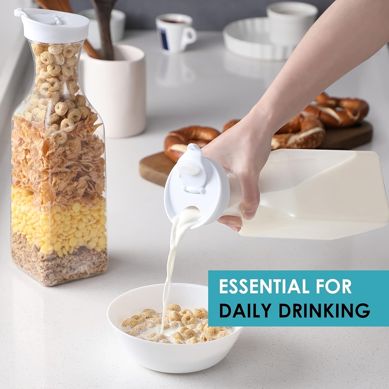 Two 50oz Square Water Bottles Clear Plastic Flip-Top Lids for Iced Tea Juice Beverages