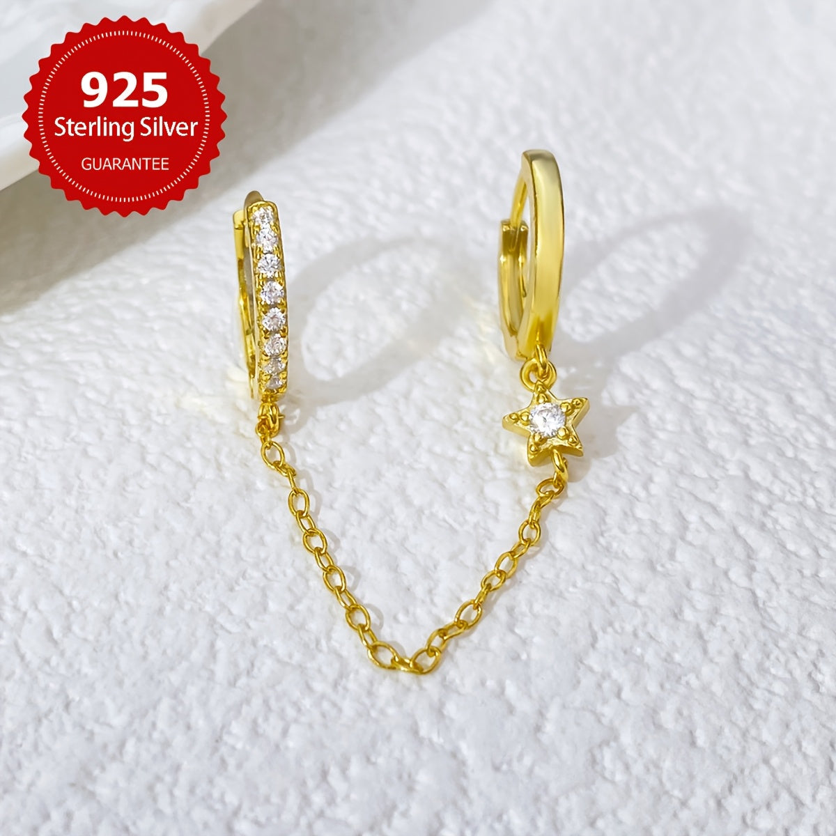 Sterling Silver Star Drop Earrings with Synthetic Zirconia for Women