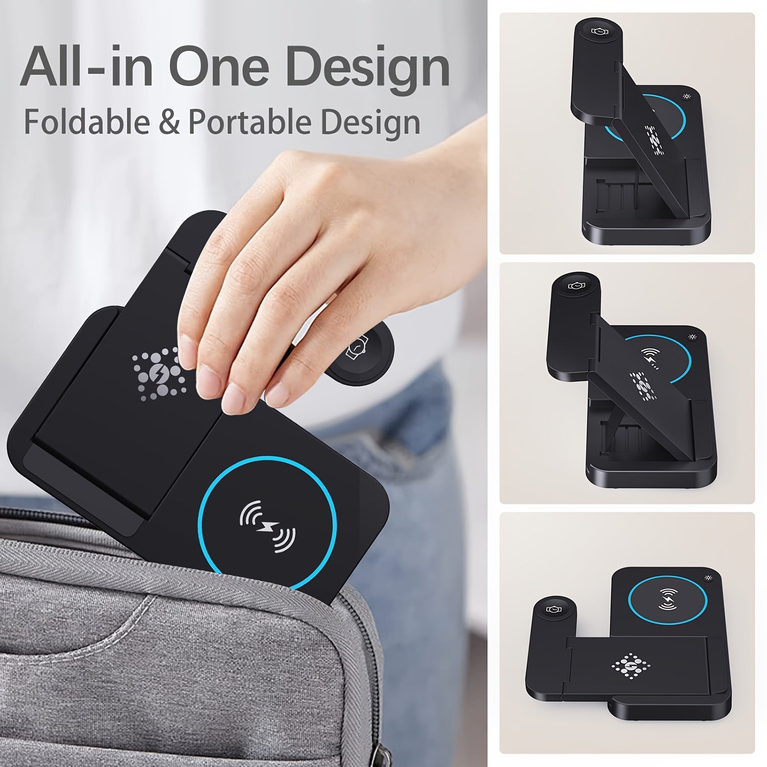 Samsung va Android qurilmalari uchun 4-in-1 simsiz zaryadlash stantsiyasi, LED kechki chiroq bilan