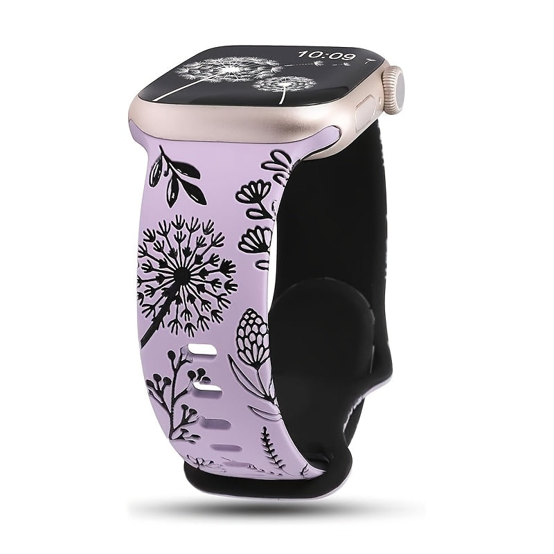 3D Engraved Silicone Sport Watch Band Waterproof Soft Strap with Butterfly Clasp for Apple Watch Series