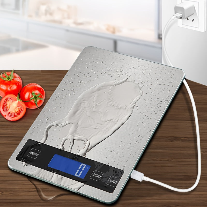 15kg Kitchen Scale with USB Rechargeable Battery Waterproof Food Safe Glass