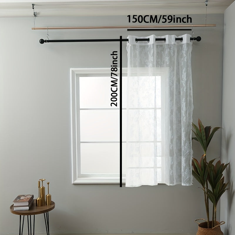 Floral Lace Curtain for Homes Perforated Sheer 1 Piece