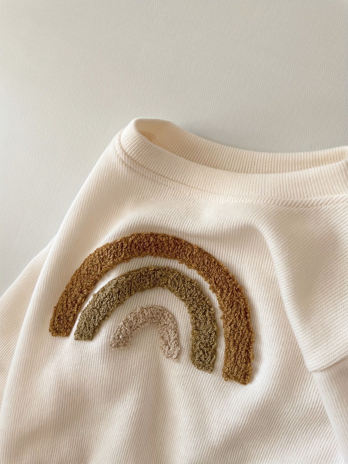 Baby Boys Rainbow Embroidered Long Sleeve Pullover and Pants Set for Spring Fall