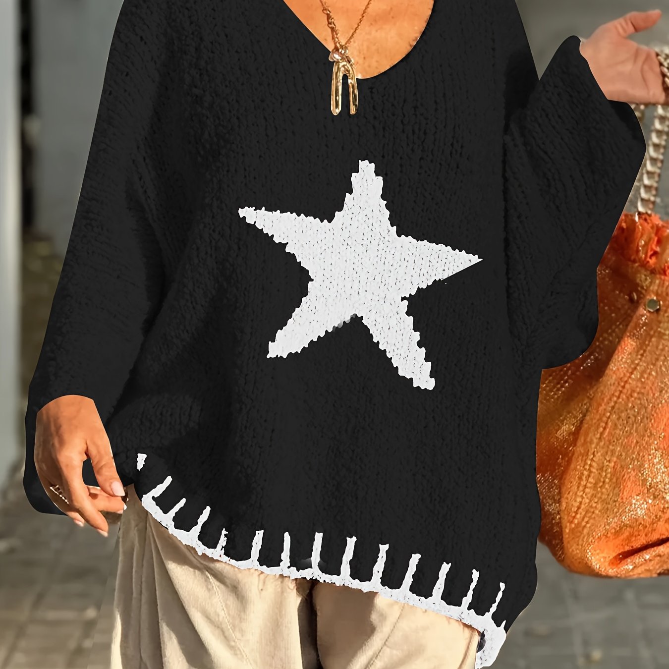 Women's Plus Size Oversized V-Neck Sweater Lightweight Ribbed Pullover