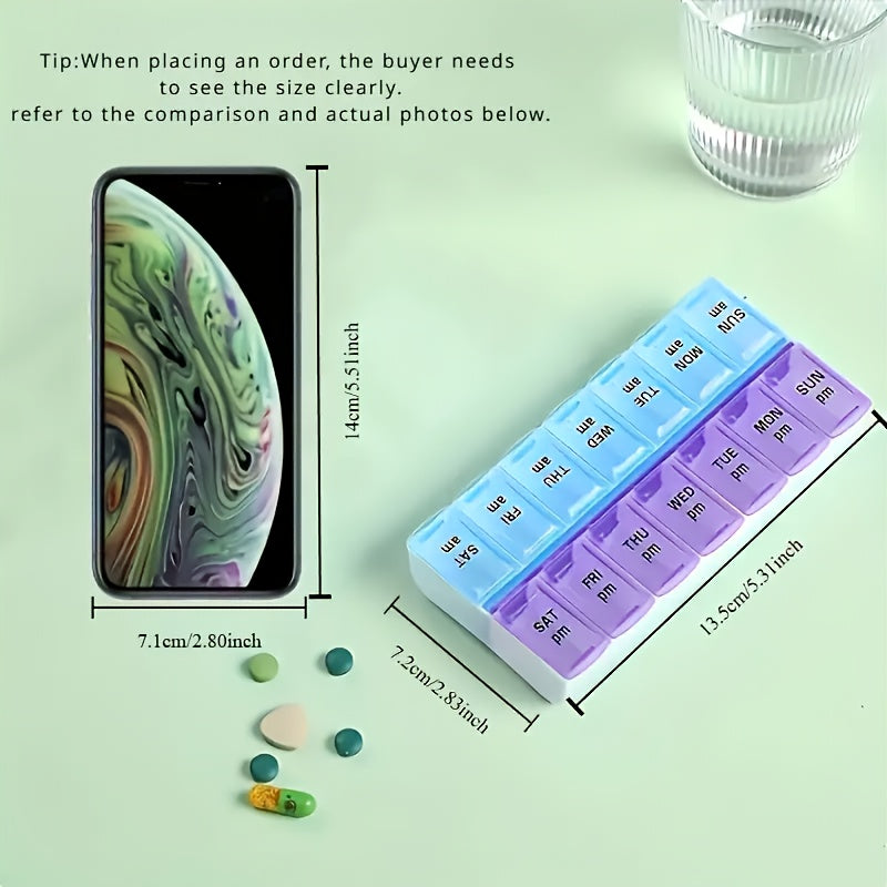 Portable 7-Day Plastic Pill Organizer with Dual-Color Compartments