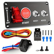 12V Push Start Ignition Kit with Red Button, Relay Harness, Aluminum For RVs Trucks Boats