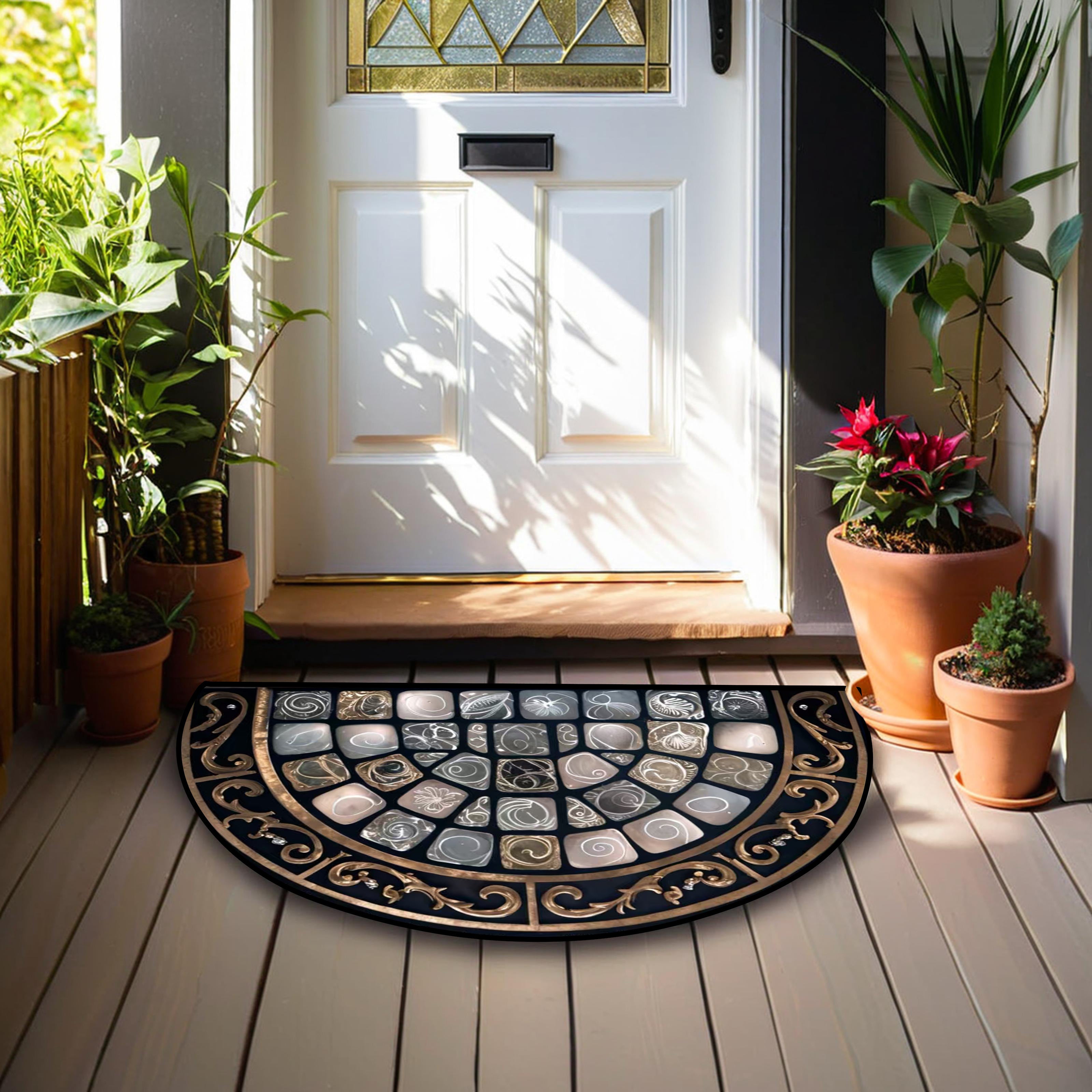 Vintage Crystal Stone Print Door Mat Non-Slip Washable Polyester Rug for Porch and Living Room