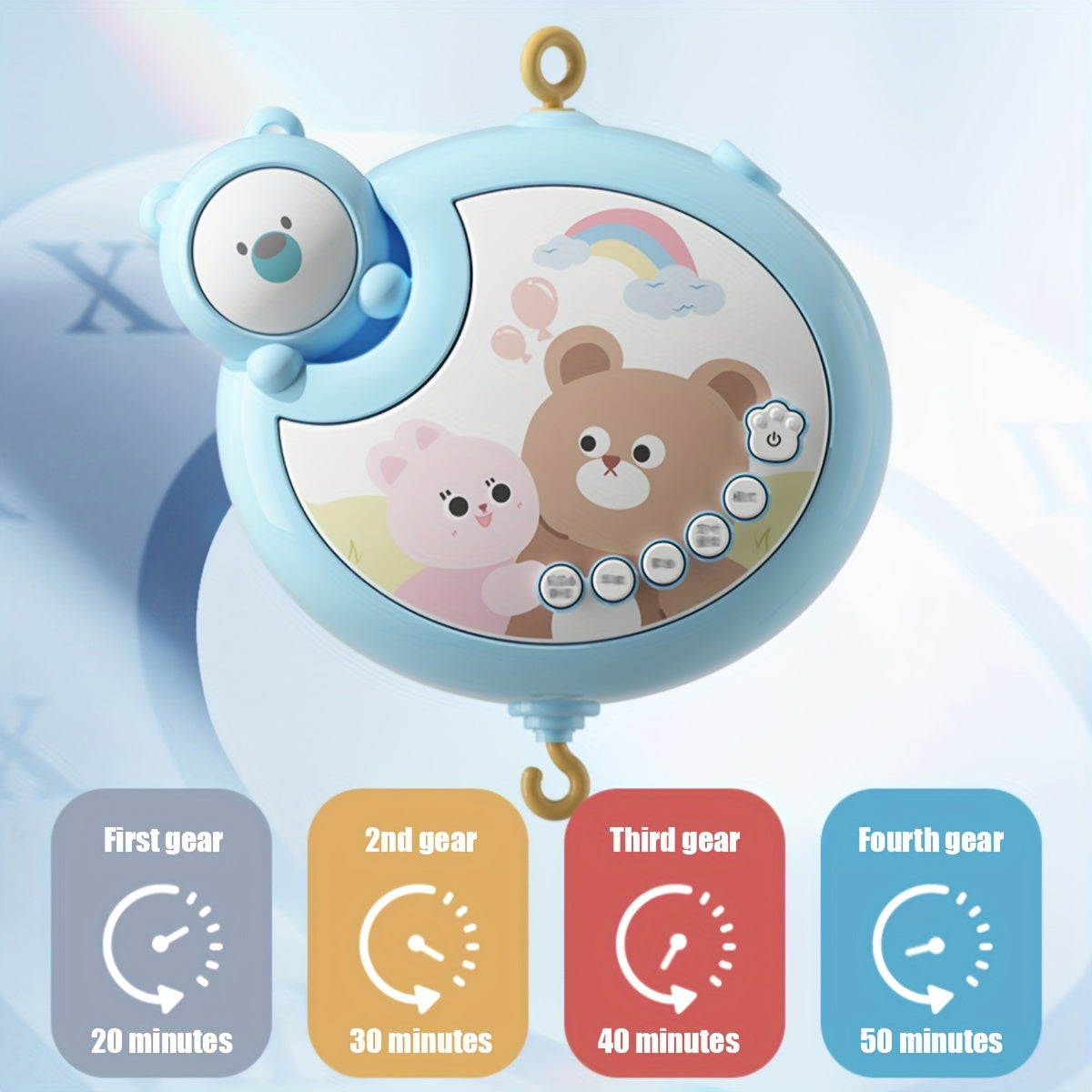 Bolalar uchun yoritgichli mobil, musiqa va aylanuvchi o'yinchoqlar bilan, BPAsiz plastmassa, aralash ranglar