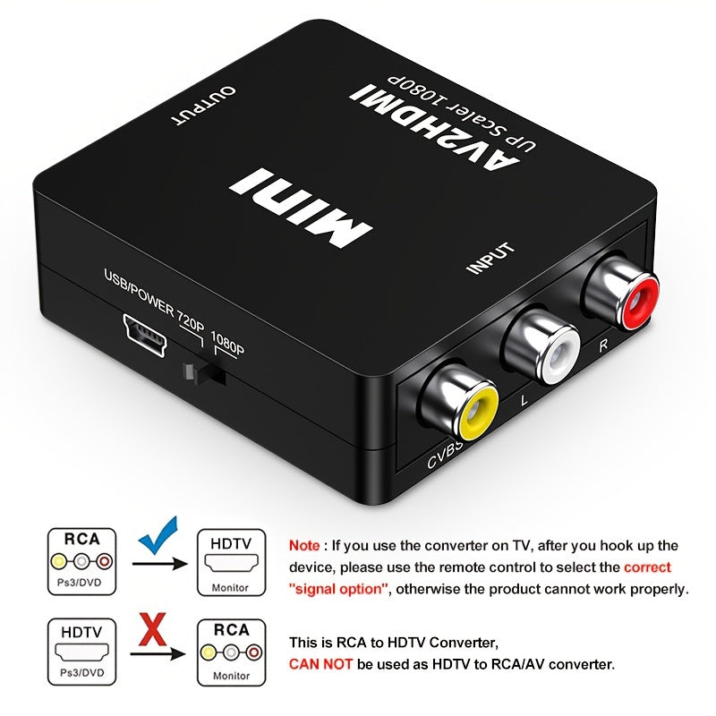 RCA to HDTV Converter AV Adapter Supports PAL NTSC USB Power 1080P Composite Video Cable