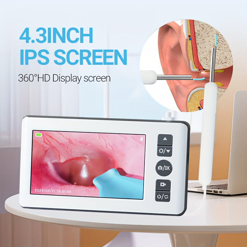 HD Camera Ear Cleaning Tool with 4.3 Inch IPS Screen Rechargeable Battery Photo Video Safe Gentle Earwax Removal
