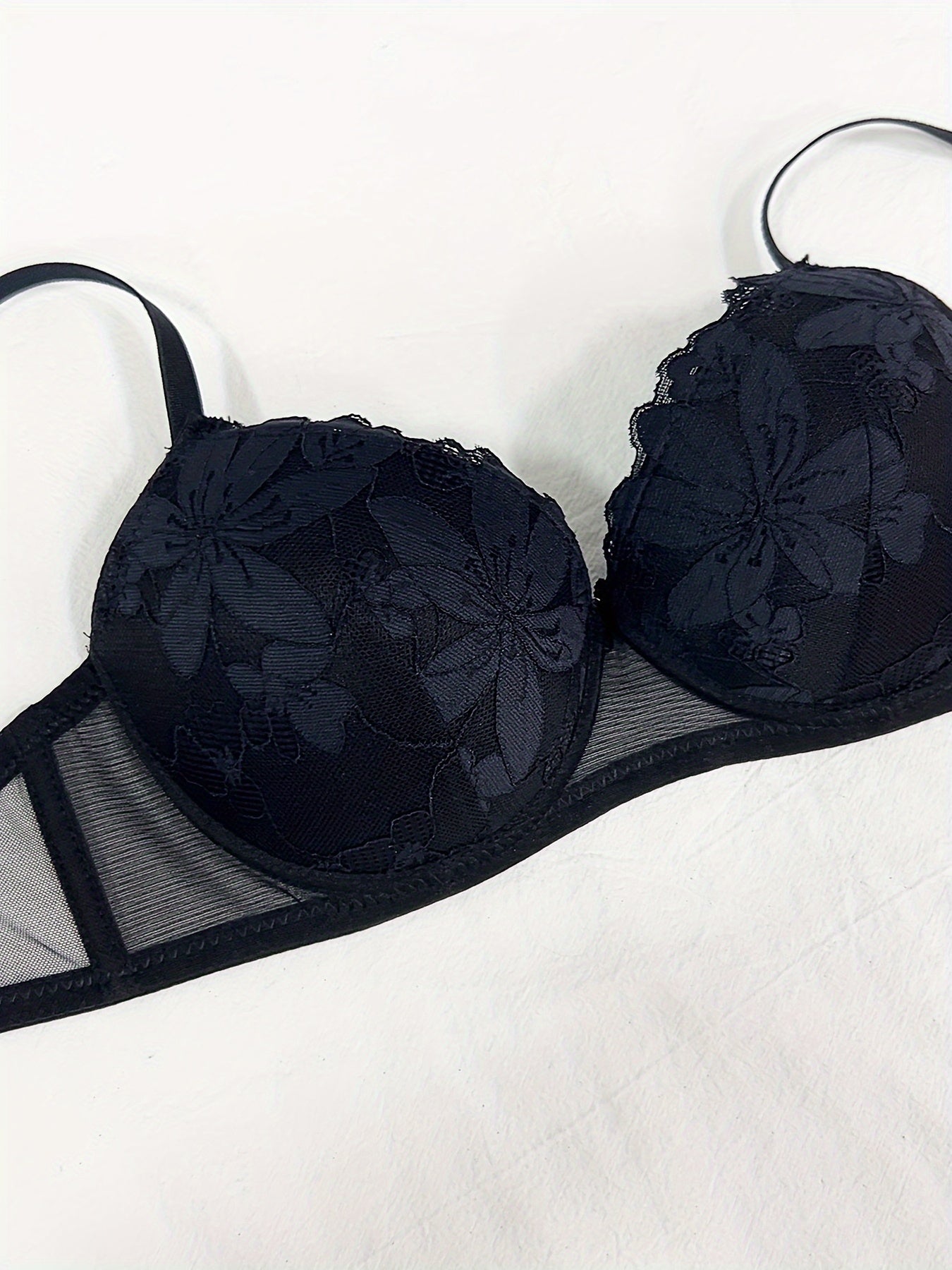 Women's Floral Embroidered Lingerie Set with Push-Up Bra and Thong