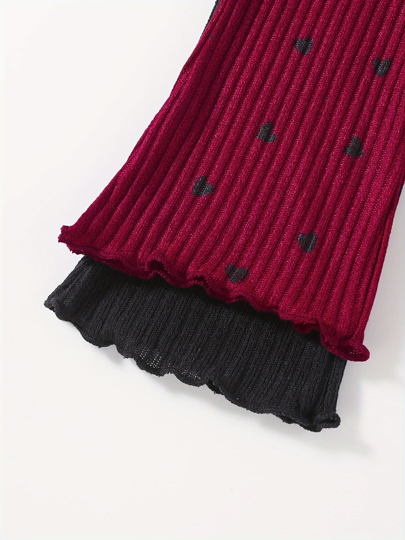 Conjunto de ropa de punto para niñas con bordes con volantes en poliéster negro y rojo para primavera y otoño