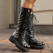 Women's Flat Platform Knee High Boots with Round Toe Thick Sole