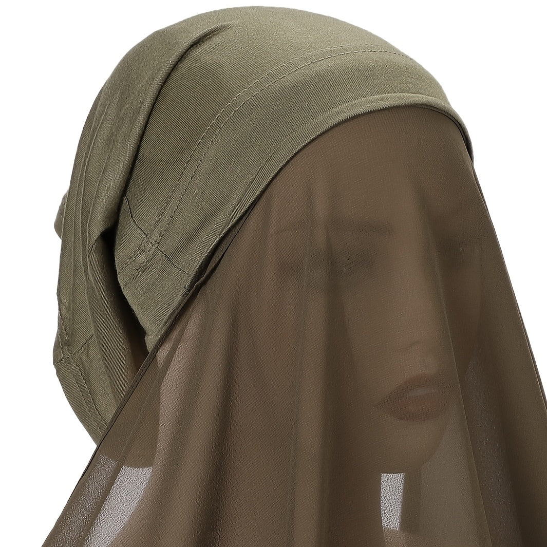 Set of 2 Muslim Instant Hijabs with Inner Cap and Chiffon Headscarf for Ramadan