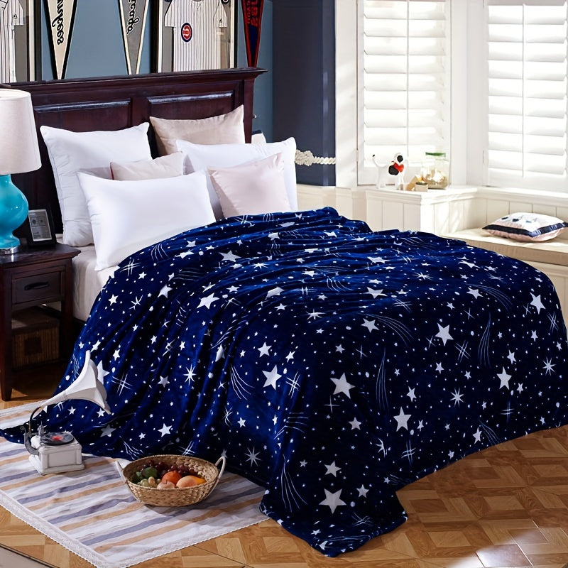 Cozy Blue Flannel Throw Blanket for Couch Bed and Travel All-Season Polyester Fleece