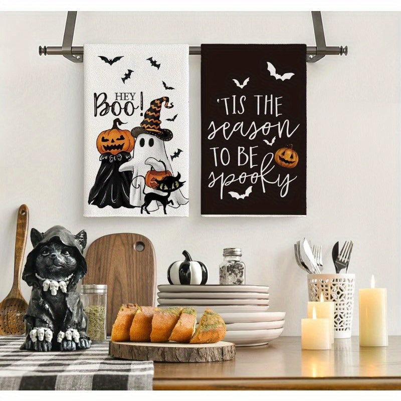 Set of 4 Halloween Kitchen Towels 18x66 cm Ghost Pumpkin Bat Cat