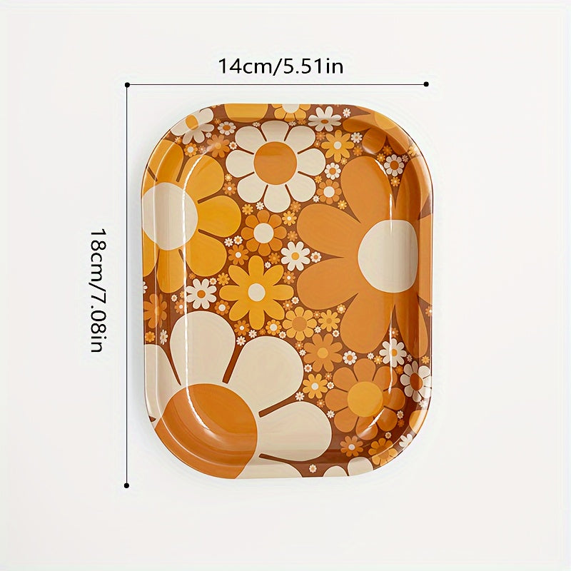 Подлокотник для автомобиля, поднос из нержавеющей стали с цветочным узором, оранжевый и белый, органайзер для хранения