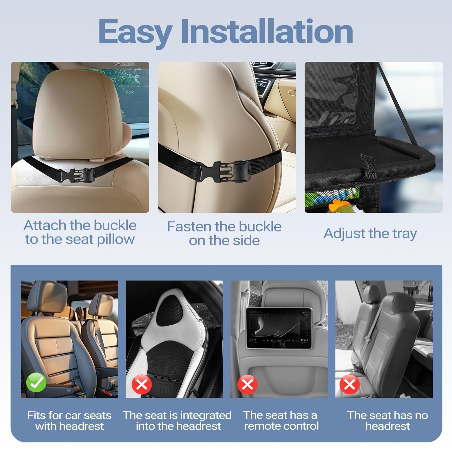 Organizador de asiento para coche con bolsa de almacenamiento y bandeja para snacks y juguetes