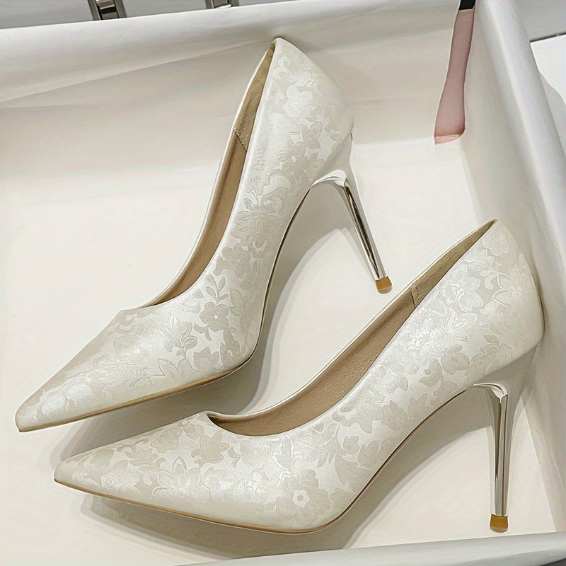 Women's Floral Vintage Pumps Shallow Slip On Elegant Point Toe Dress Shoes