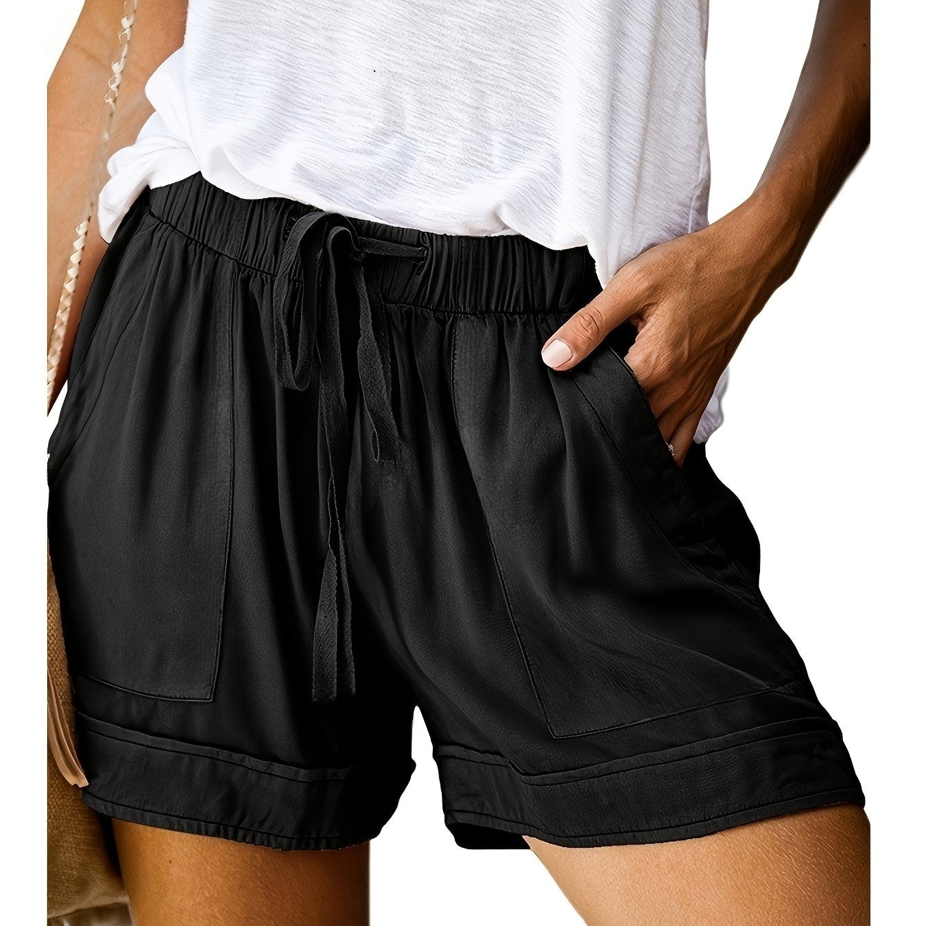 Women's Plus Size Olive Green Casual Loose Fit Shorts with Pockets