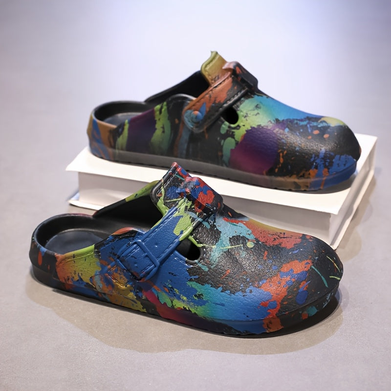 Women's Colorful Paint-Splatter EVA Mules Slip-On Garden Shoes