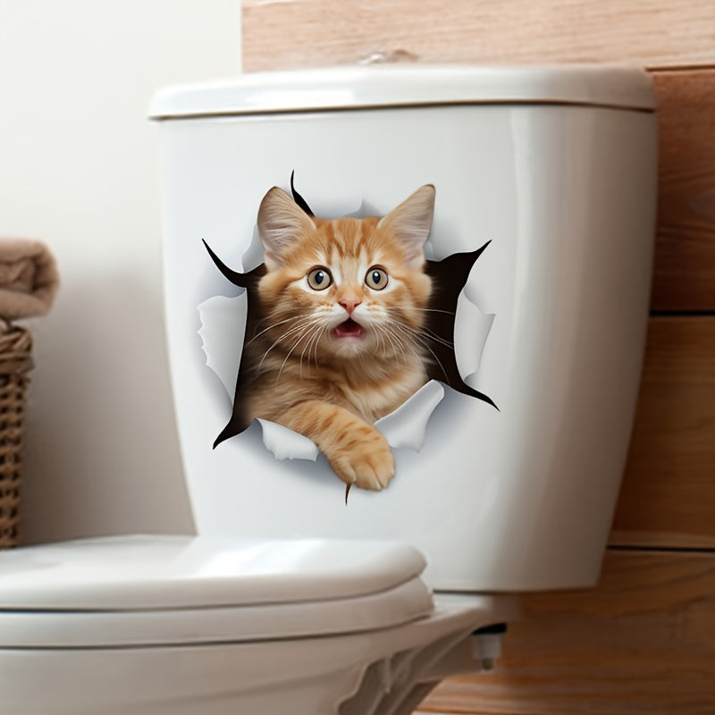 Наклейка на крышку унитаза с изображением оранжевого кота, съемная наклейка на дверь в ванную