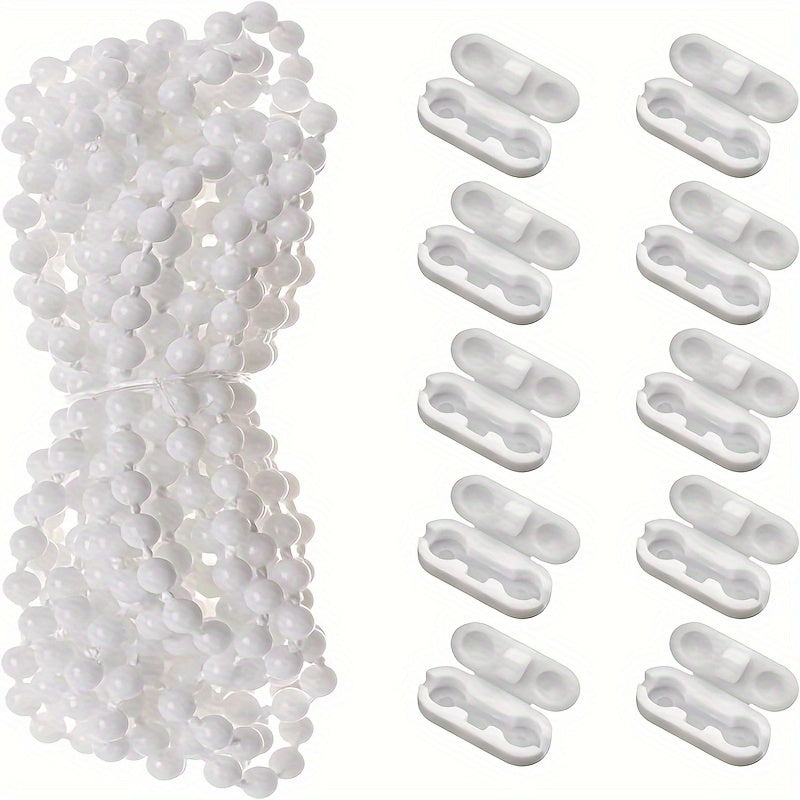 White Plastic Curtain Bead Chain Kit with 10 Connectors for Blinds and Shades