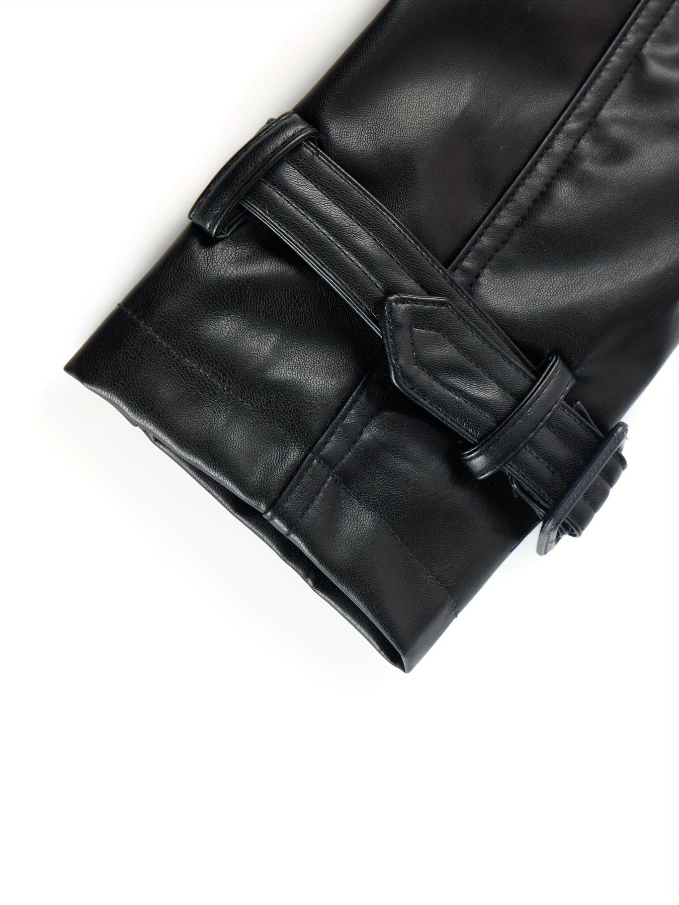 Women's Lightweight PU Leather Trench Coat with Belt Solid Color Spring Fall Windbreaker