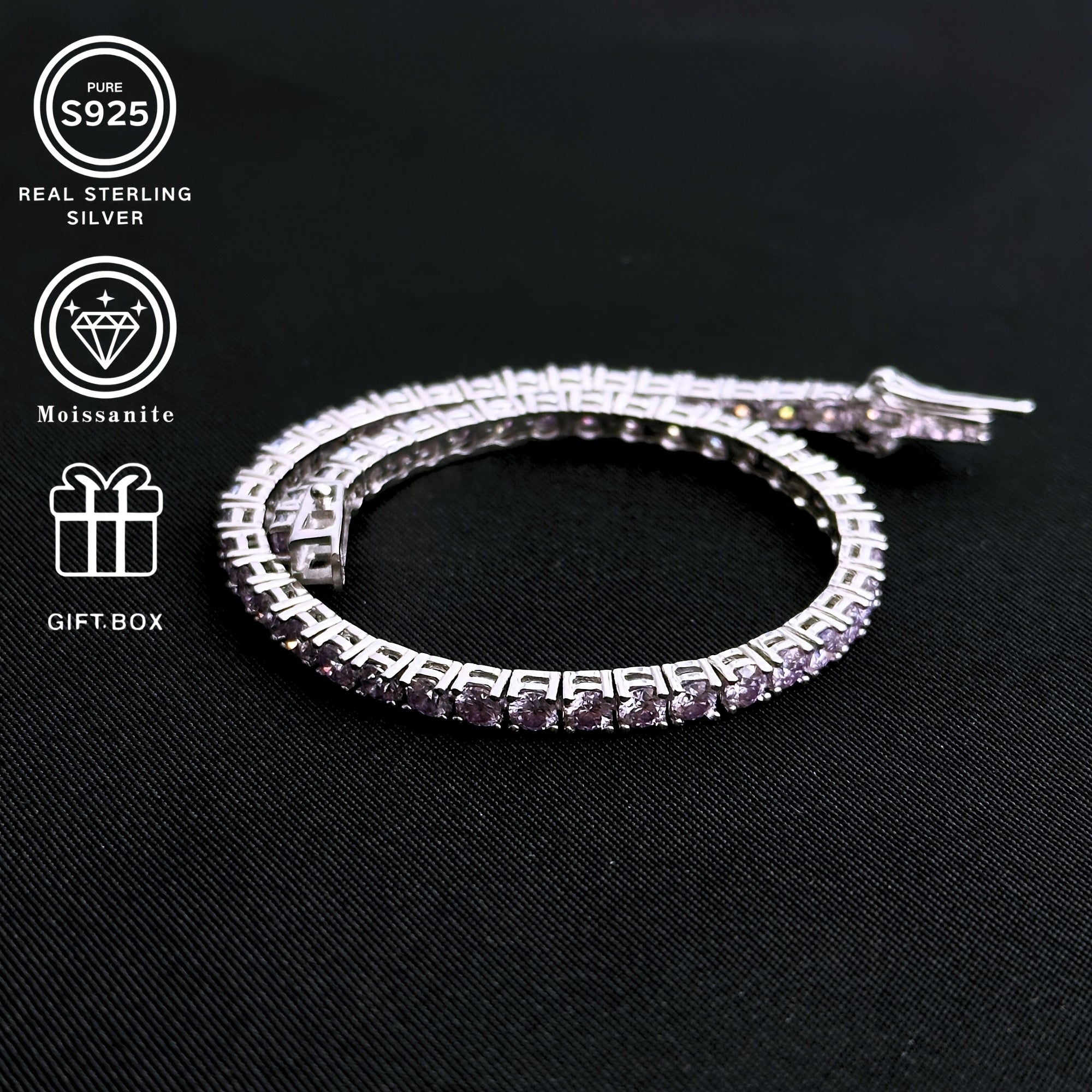 Men's and Women's Moissanite Tennis Bracelet Silver Round Chain Gift Jewelry