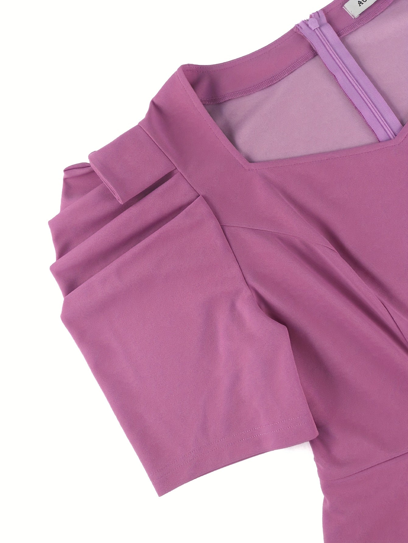 Women's A-Line Dress with Square Neck Ruffled Sleeves Solid Purple Mid-Length