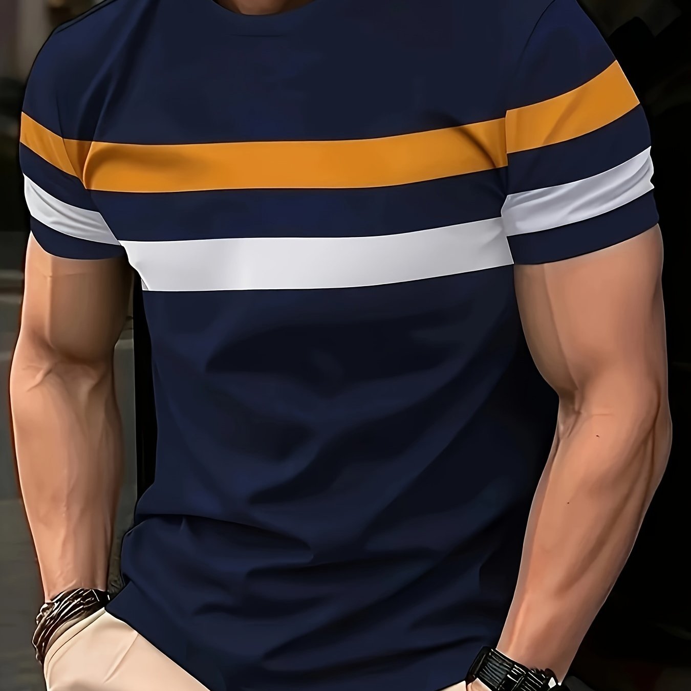 Men's Summer Casual Crew Neck T-Shirt 100% Polyester Knit Breathable Soft Regular Fit