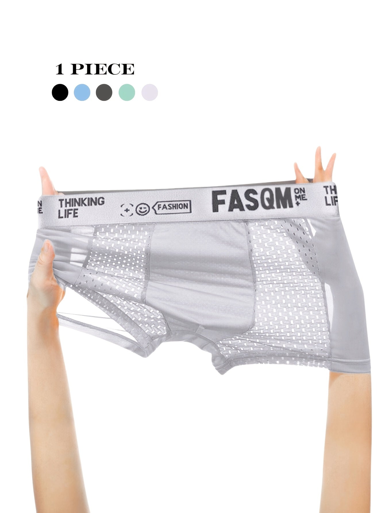 Men's Breathable Mesh Boxer Briefs Polyester Spandex Alphabet Print Contrast Mesh Sky Blue Black Gray