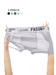 Men's Breathable Mesh Boxer Briefs Polyester Spandex Alphabet Print Contrast Mesh Sky Blue Black Gray