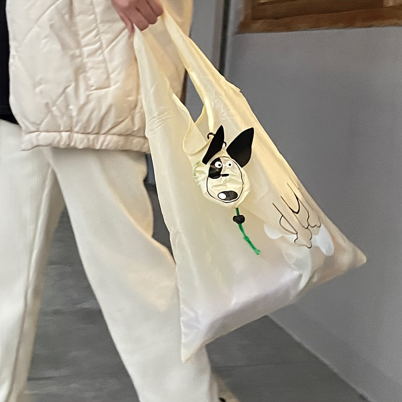 Qayta ishlatiladigan Polyester oziq-ovqat sumkasi, multfilm it tasviri bilan, keng, yig‘iladigan tote