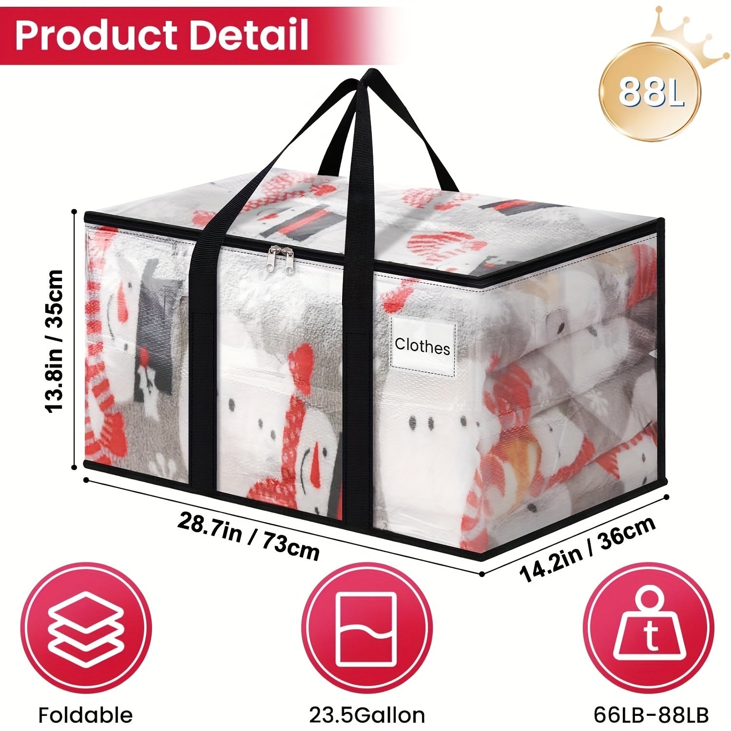 1-dona Og'ir Duty Shaffof Saqlash Sumkasi Mustahkam Zipperlar va Qo'llar bilan - Suv o'tkazmaydigan, Qaytargich Harakat Sumkasi O'rash va Tashkil etish uchun, Yostiq ostida saqlash uchun Qisqa Dizayn