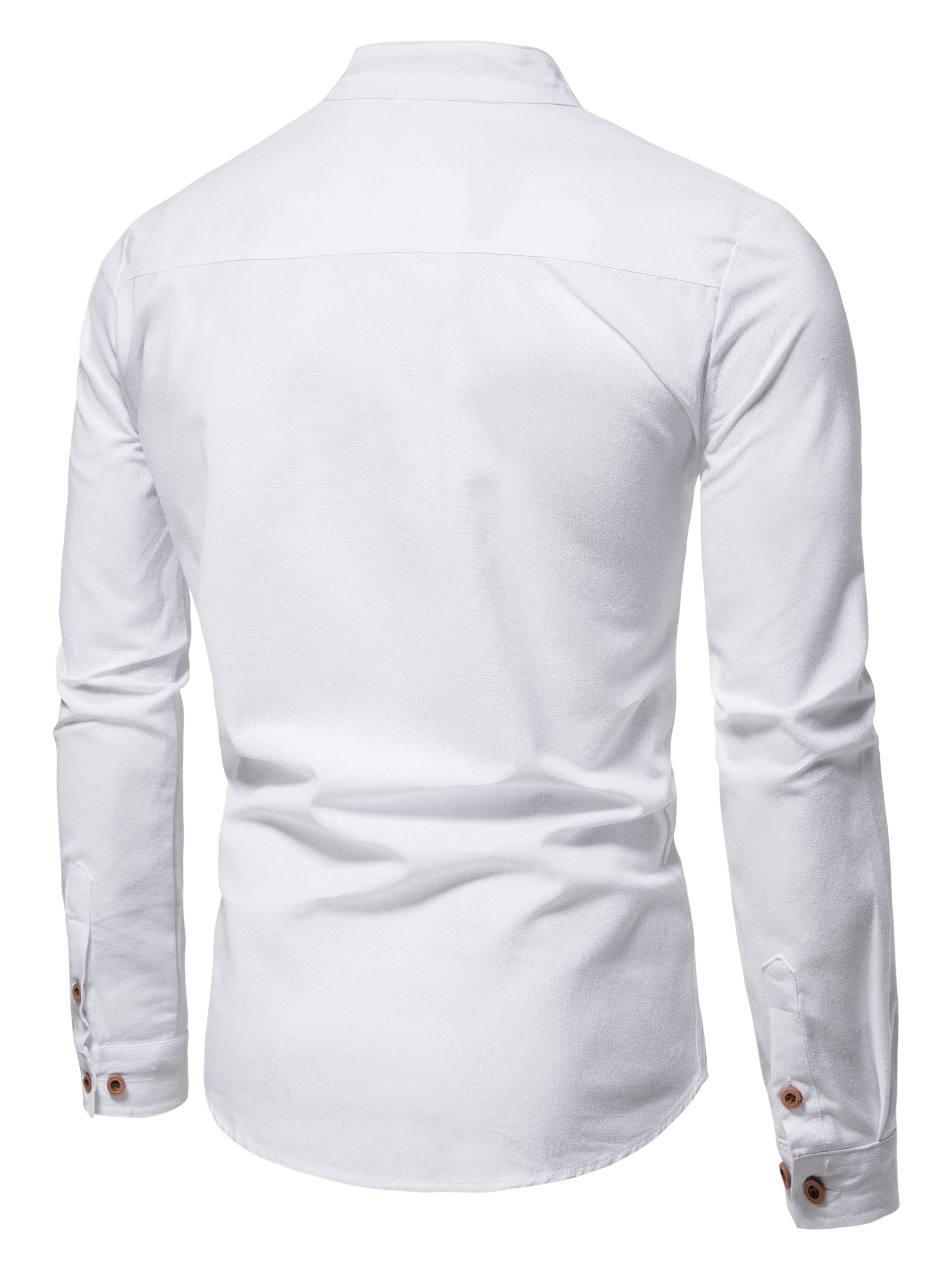 Men's Cotton Solid Long Sleeve Stand Collar Shirt for Summer Outdoor Activities