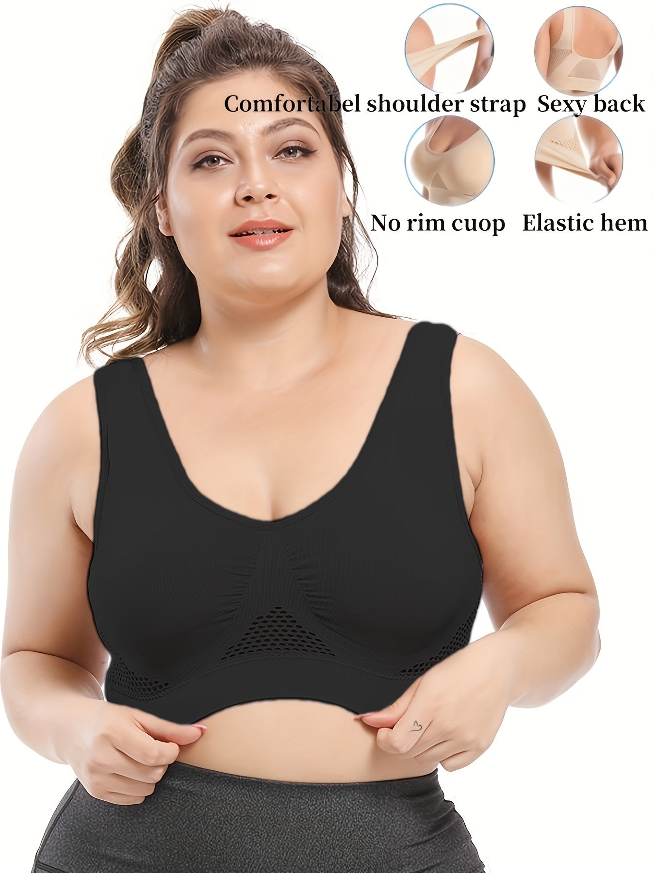 Plus Size Women’s Breathable Sports Bra Solid Color Comfortable Daily Wear