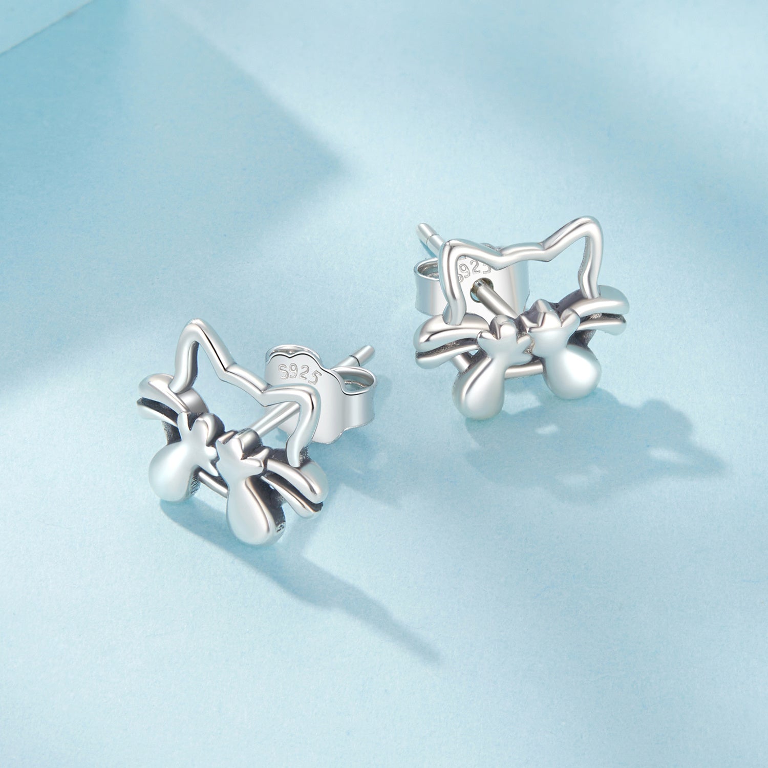 Pendientes de aro de plata de ley con dibujo de gato, joyería hipoalergénica para mujeres