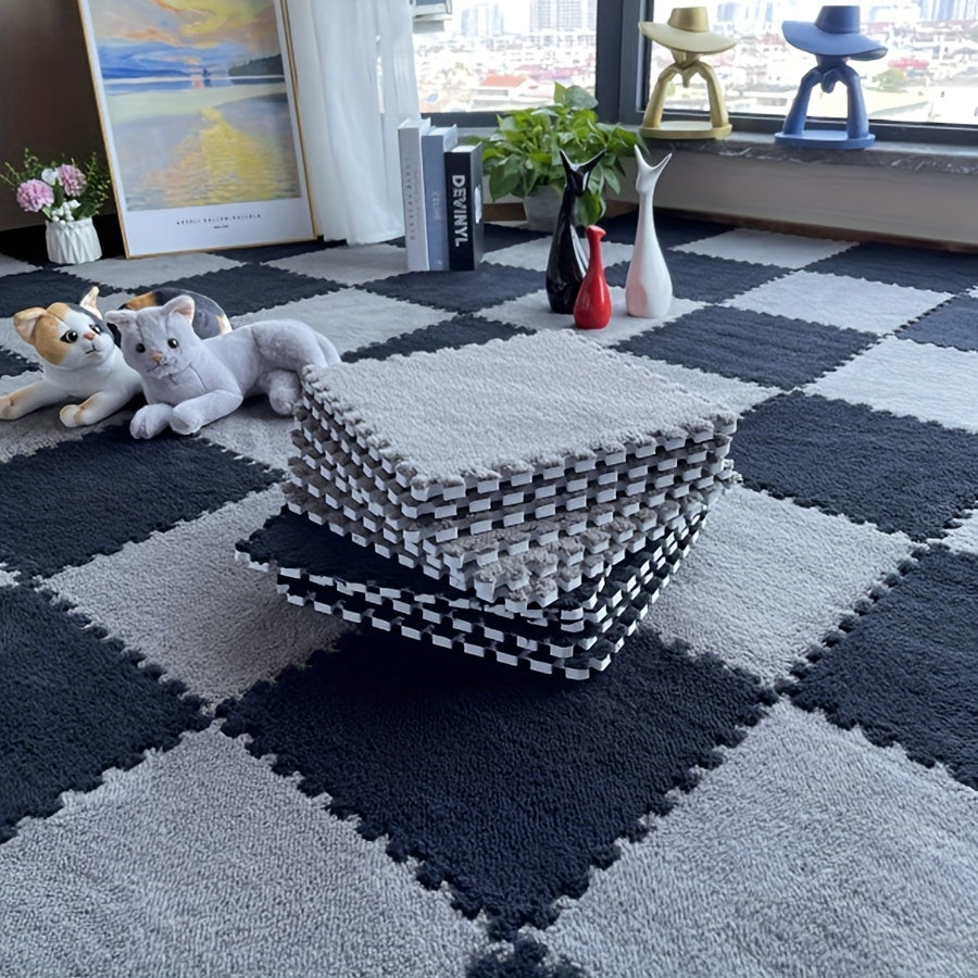 Set of 12 Interlocking Square Carpet Tiles 29.97cm Soft Polyester for Living Room Bedroom
